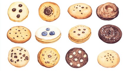 Obraz premium Cookies set. White background. Watercolor illustrations