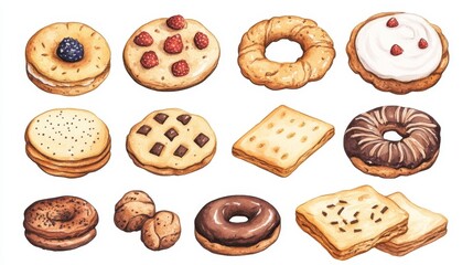 Cookies set. White background. Watercolor illustrations