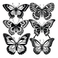 Fototapeta premium Butterfly Silhouette Vector, Intricate Monarch Butterfly Clipart, Black and White Detailed Butterfly Illustration, Perfect for Nature-Themed Art, Wildlife Designs, and Garden Graphics