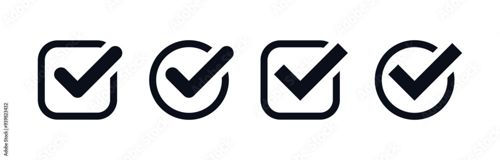 Aufkleber check mark icon button set. check box icon with right or correct buttons and yes checkmark tick box icons - checkbox symbol sign. check mark box square frame. vector illustration