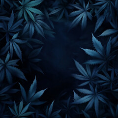 a navy blue to black graident background with subtle marijuana leaves hidden in the background