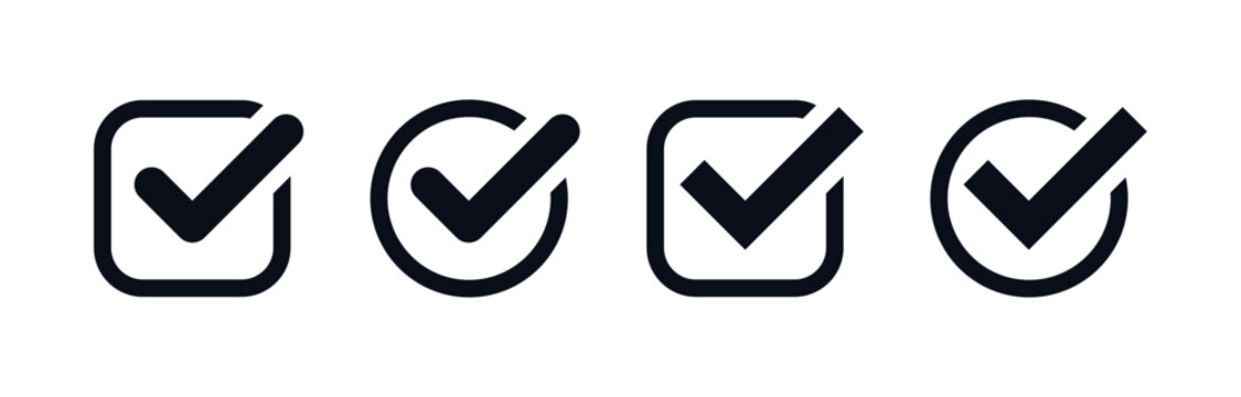 check mark icon button set. check box icon with right or correct buttons and yes checkmark tick box icons - checkbox symbol sign. check mark box square frame. vector illustration