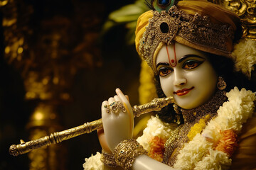 Lord Krishna, a central figure in Hinduism revered as the god of compassion, tenderness, and love