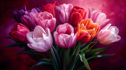 Obraz premium Amidst the Tranquil Garden Symphony, Tulips Dance.