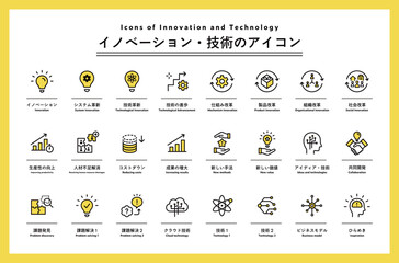 イノベーション・技術・革新のアイコンのセット　改革　ビジネス　技術革新　進歩　未来　IT　仕組み