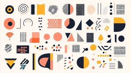 A collection of 100 geometric shapes in the Memphis design style, perfect for web use, vintage advertisements, commercial banners, posters, leaflets, billboards, and sales. 