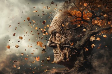 Conceptual images of old age, reflecting psychological themes of memory, solitude, and wisdom