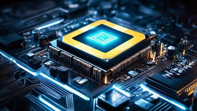 高度なマイクロプロセッサがシステム全体をアクティブ化しAI文字が光る瞬間を捉えた映像