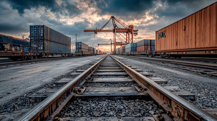 Global Trade in Motion A Cargo Container Being Lifted by a Crane Against Symbolizing the Vital Role of Transportation and Logistics in International Commerce