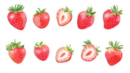 Strawberry set. White background. Watercolor illustrations
