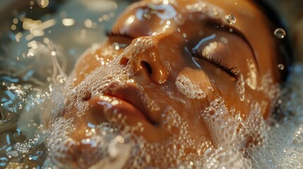 Fototapeta premium A high-end spa scene showcasing a facial treatment, emphasizing cleansing and hydrating effects.