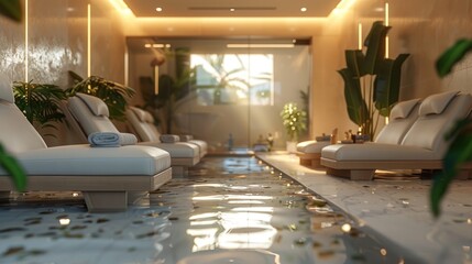 A modern spa setting highlighting a pedicure treatment, emphasizing refreshing and pampering aspects.