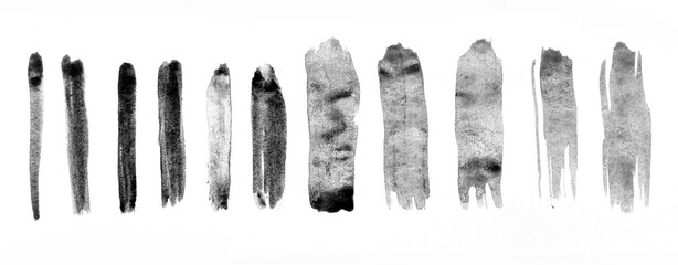 Paintbrush set stroke, Ink smudge grunge splatter and artistic collection of creative shape design elements isolated on white background.
