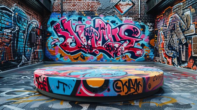display podium on graffiti background	