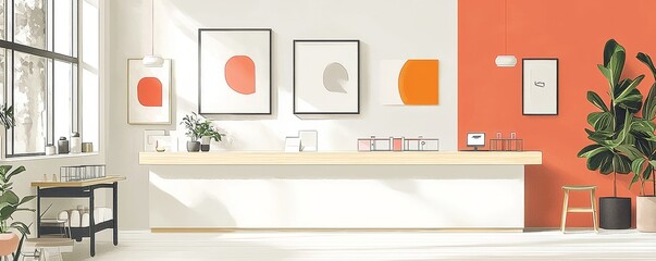 Modern minimalist living room with Scandinavian decor and indoor plants