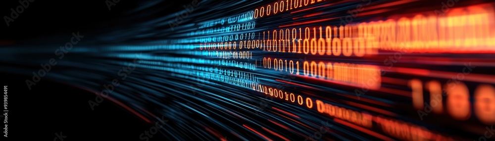 Poster dynamic digital light trails in vibrant colors representing data flow and technology, perfect for fu