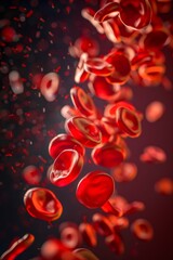 3D background depicting red blood cells flowing through veins, illustrating medicine and cancer