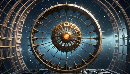 Obraz premium Futuristic Celestial Device with Glowing Core in Starry Observatory