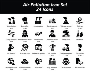 Air pollution Black Icon Set