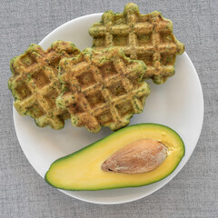 Avocado waffles for tasty healthy snack.