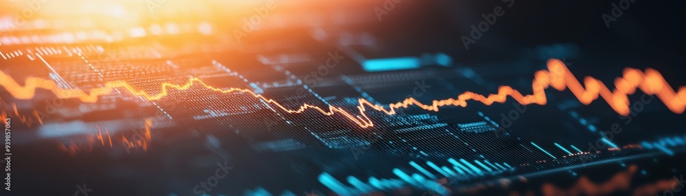 Poster dynamic graph showing financial market trends with vibrant colors and data lines, symbolizing growth