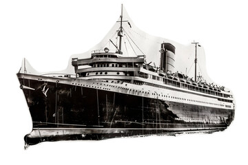 Vintage cruise ship 1920s black and white isolated photo