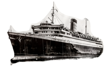 Vintage cruise ship 1920s black and white isolated photo
