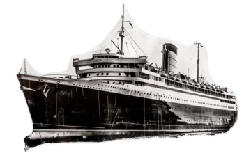 Fotobehang Schip Vintage cruise ship 1920s black and white isolated photo  © Tatyana Olina