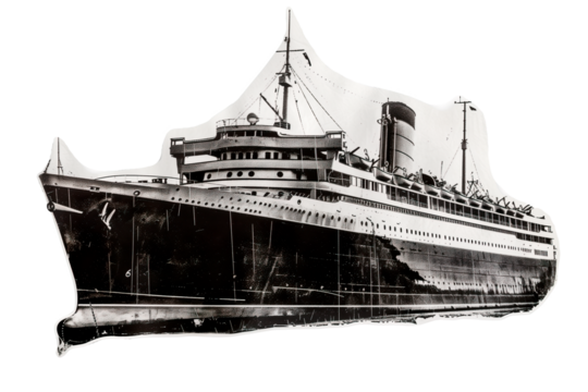 Vintage cruise ship 1920s black and white isolated photo