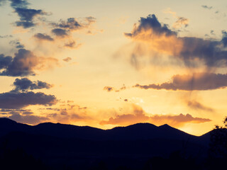 Sunset at a campsite in north American Rockies. 