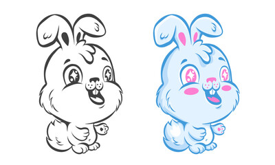 Vector illustration of a cute funny rabbit in kawaii style. Vector cute cartoon of bunny in line art style.