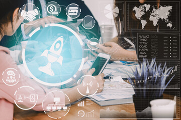 Start Up Business of Creative People Concept - Modern graphic interface showing symbol of...