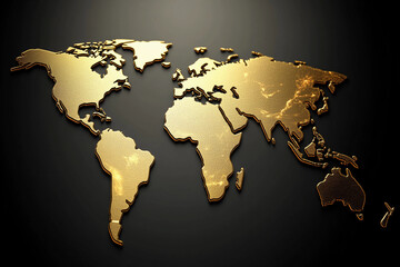 Fototapeta na wymiar gold world map : golden world map on Black Background, world map, illustration