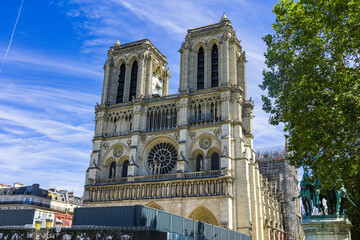 The beautiful Notre Dame of Paris Cathedral on a sunny summer day