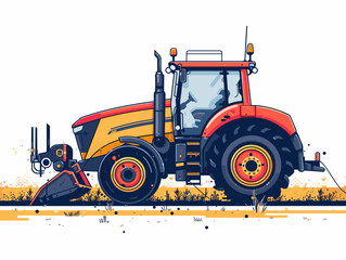 Naklejka premium Tractor in the field. Vector illustration on a white background