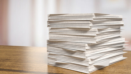 The paper on wood table for Background or Business concept 3d rendering.