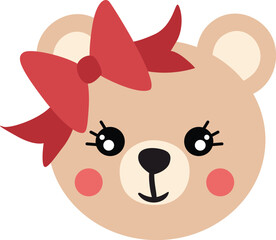 Cute teddy bear face with bow