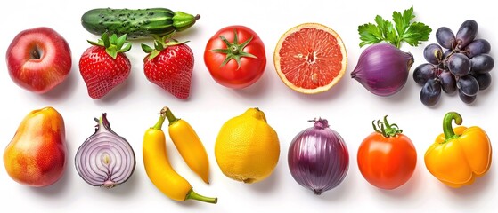 Collection with different fruits and vegetables