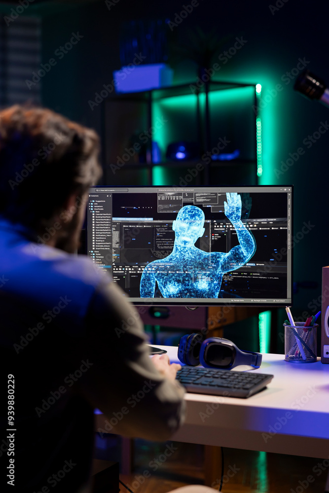 Aufkleber software engineer discussing with sentient ai becoming superintelligent, gaining humanoid form, gree