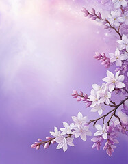 shot of delicate lilac flowers, petals a soft, pastel purple and white, against a blurred background. The image captures the intricate details of the blossoms, showcasing their delicate beauty. AI