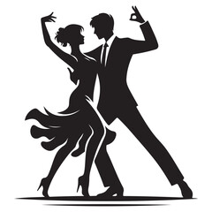 Swing Dance Silhouette illustration, Black and white Salsa Dance Illustration, Couple Pasodoble dance Silhouette