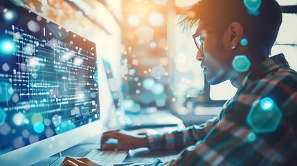Student or Man Using Computer for E-Learning: Engaging in Online Education and Learning