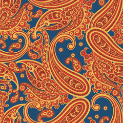 Orante damask textile background. Paisley seamless pattern