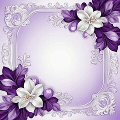 Frame with lilac flowers in Rococo Baroque style. Delicate lilac flowers, petals a soft, pastel purple white. The image captures the intricate details of the blossoms, showcasing delicate beauty. AI