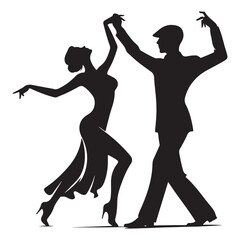 Swing Dance Silhouette illustration, Black and white Salsa Dance Illustration, Couple Pasodoble dance Silhouette