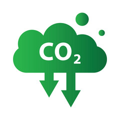 CO2 reduction cloud icon. CO2 emissions in green cloud icon isolated on white background. Carbon dioxide formula, smog pollution concept, environment concept. Clipart Vector illustration.