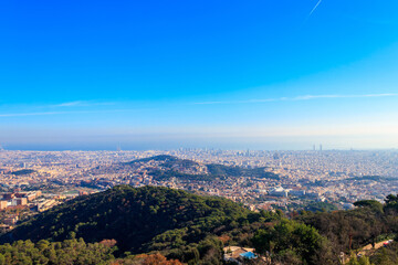 Skyline of Barcelona from Tibidabo mountain, Spain