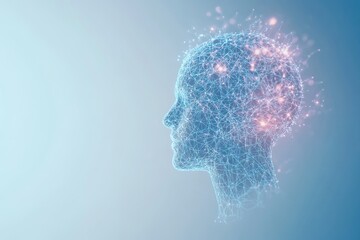 Silhouette of a human figure made of glowing particles symbolizing the vast potential of thought creativity and the boundless possibilities of the mind in a bright digital art style