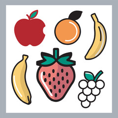 Fruits silhouette icon set, symbol style, Fruits Apple, banana, orange, mango, grape, pineapple, strawberry, watermelon, pear, cherry, kiwi, blueberry, papaya, peach, pomegranate silhouette