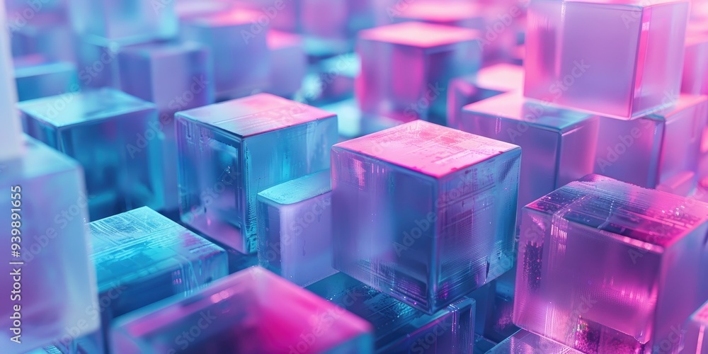 Poster futuristic isometric arrangement of cubes featuring leds and translucent elements with cinematic ill